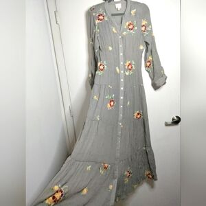 fig and flower | Dresses | Fig Flower Size L Gray Multicolored Embroidered  Floral Button Maxi Dress | Poshmark